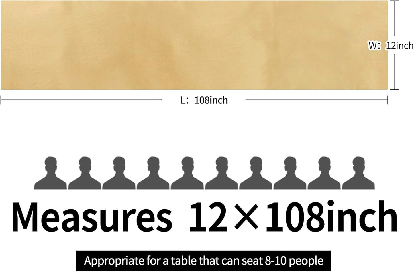 10-Pack Satin Table Runner Light Gold 12 x 108 inches Long, Table Runners for Wedding, Birthday Parties, Banquets Decorations（10 Pack, 12x108 Inch, Light Gold）