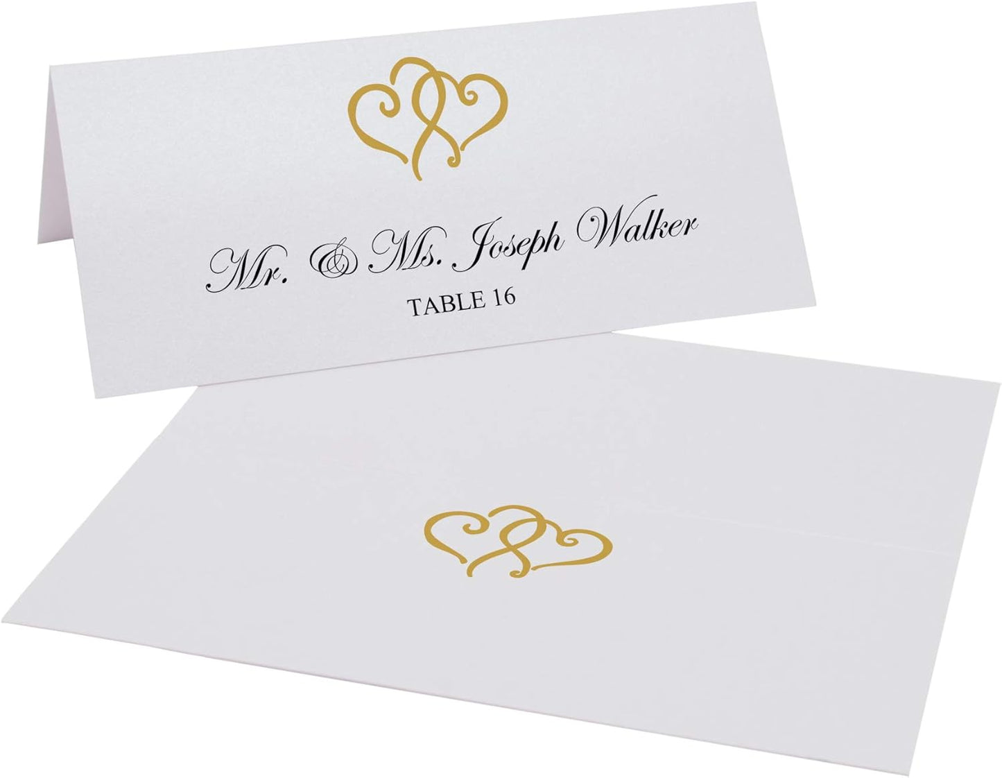 Linked Hearts Place Cards, Gold (Choose Color), Set of 60, Pre-cut and Scored - Wedding, Party, Dinner, and Special Events - Made in the USA
