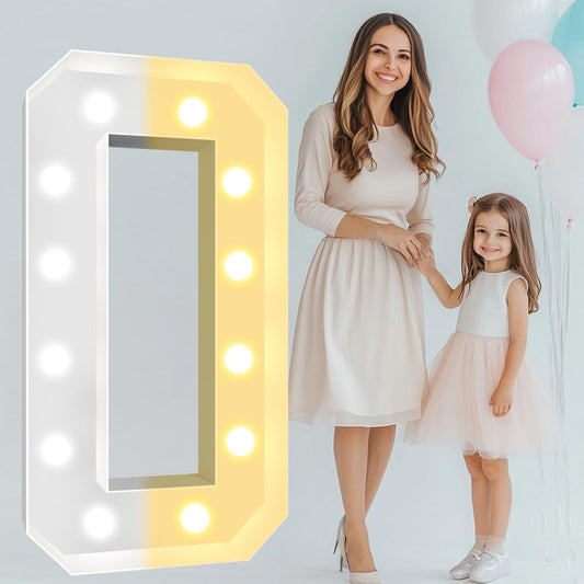 Pooqla 4 FT Light Up Marquee Numbers, Giant Mosaic Light Up Numbers Cool White and Warm White LED, Large Lighted Marquee Numbers for Balloons 10th 20th 50th Birthday Party Decoration, LED Number 0