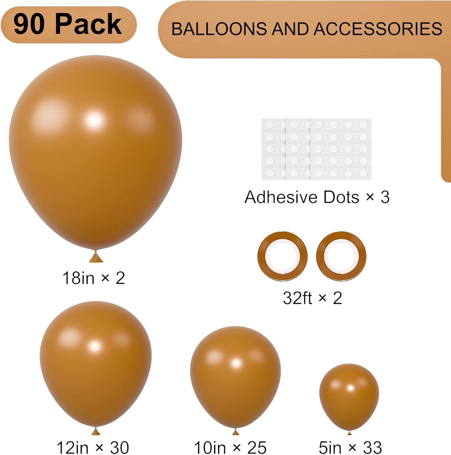 90pack Khaki Balloons Different Size 18/12/10/5 Inch Khaki Balloon Garland Arch Kit for Graduation, Wedding, Birthday, Princess Theme Party, Baby Shower, Anniversary Party Decorations
