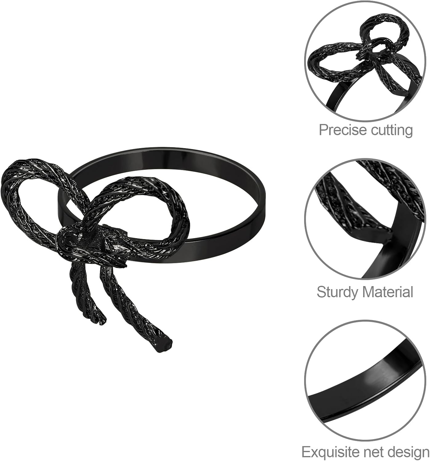 Pack of 12 Napkin Rings Alloy Hollow Out Flower Napkin Holder Dinning Table Napkin Ring for Dinner Parties Wedding Banquet Table Setting Family Gatherings Table Decor（Black，12）