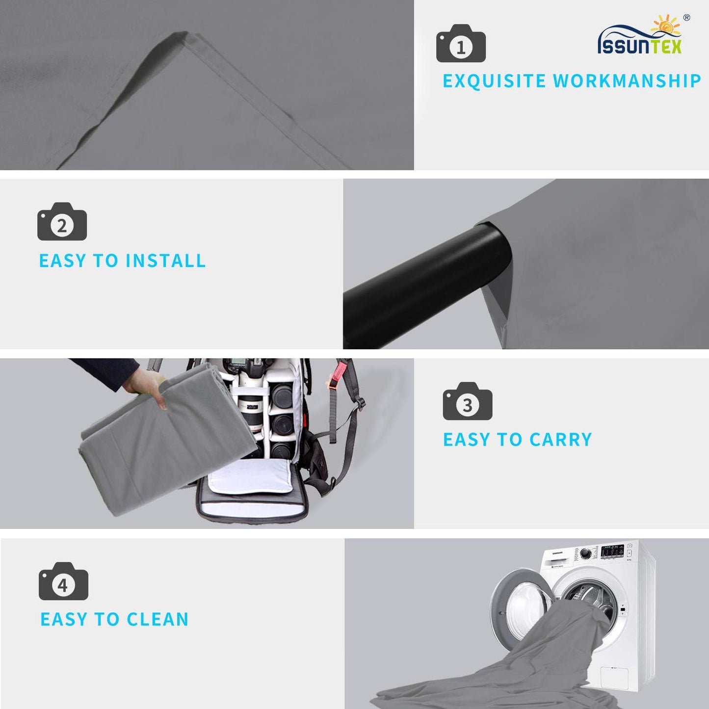 ISSUNTEX 5X6.5 ft Gray Background Backdrop,Photo Studio,Collapsible High Density Screen for Video Photography and Television