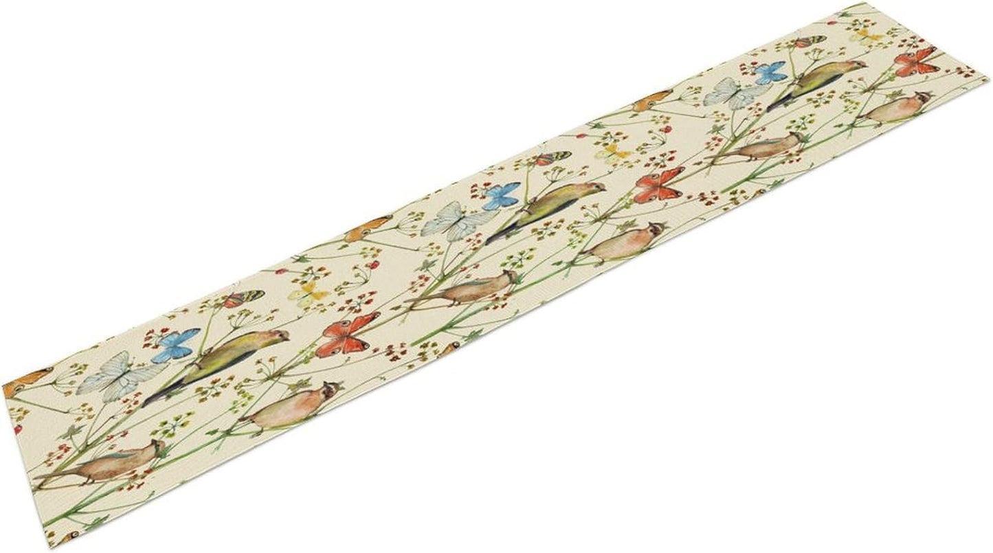 Brown Bird Floral Table Runner Spring Flower Kitchen Table Decoration Suitable for Family Dinner Decoration 13x108 Inch
