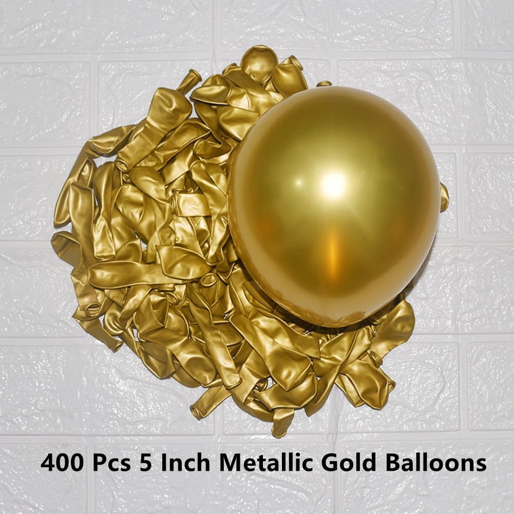400 Pack Gold Balloons 5 Inch Metallic Chrome Gold Latex Small Balloon for Birthday Wedding Bridal Baby Shower Supplies Graduation Party Decorations