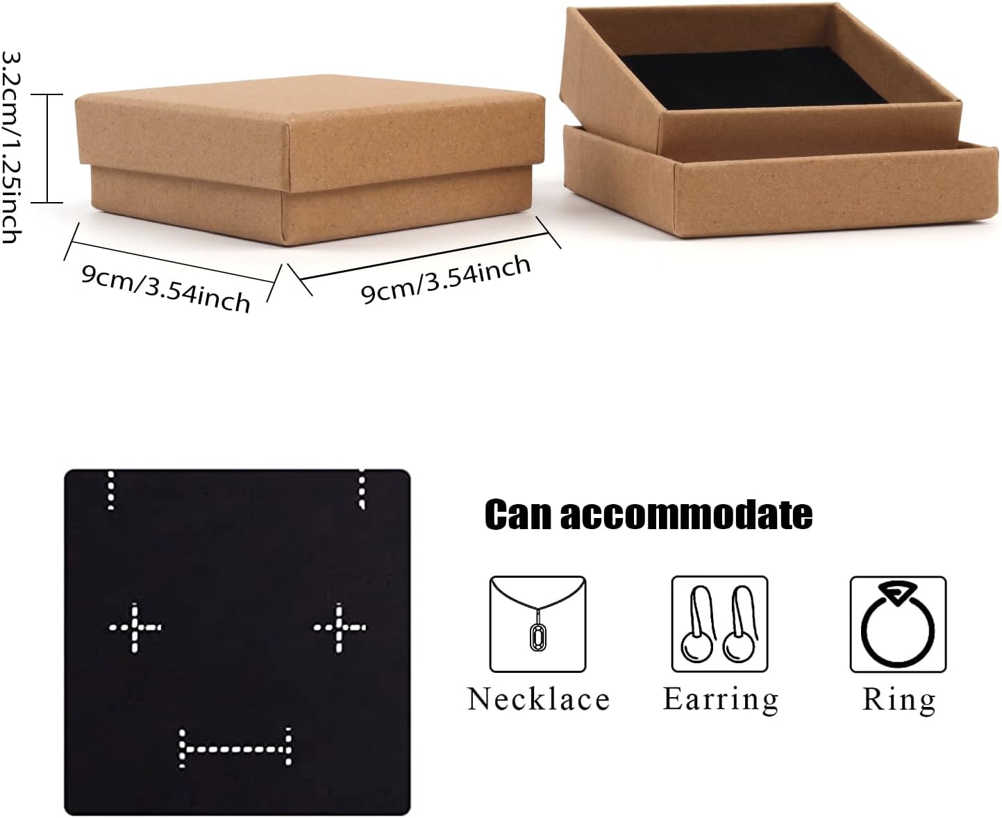 Gift Box Necklace Earring Ring Box Gift Box,12 Pieces Square Cardboard Jewelry Gift Boxes,Cotton Filled Cardboard Paper Jewelry Box Gift Case (3.5x3.5x1.25 Inches) (Kraft)