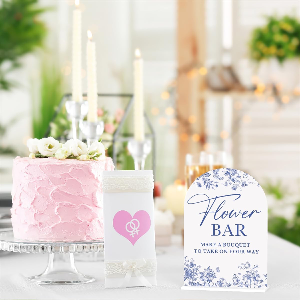 Acrylic Wedding Signs, Dusty Blue Wedding Decor, Flower Bar Desk Decor, Flower Bar Signs for Reception, Modern Calligraphy Arch Acrylic Table Top Sign for Weddings Parties Dinners (White)