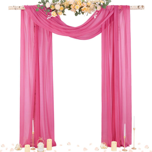 Socomi Wedding Arch Draping Fabric 29" x 20Ft 2 Panels Fuchsia Sheer Outdoor Curtain Drapes Extra Long for Bridal Baby Shower Ceremony Birthday Party Decor