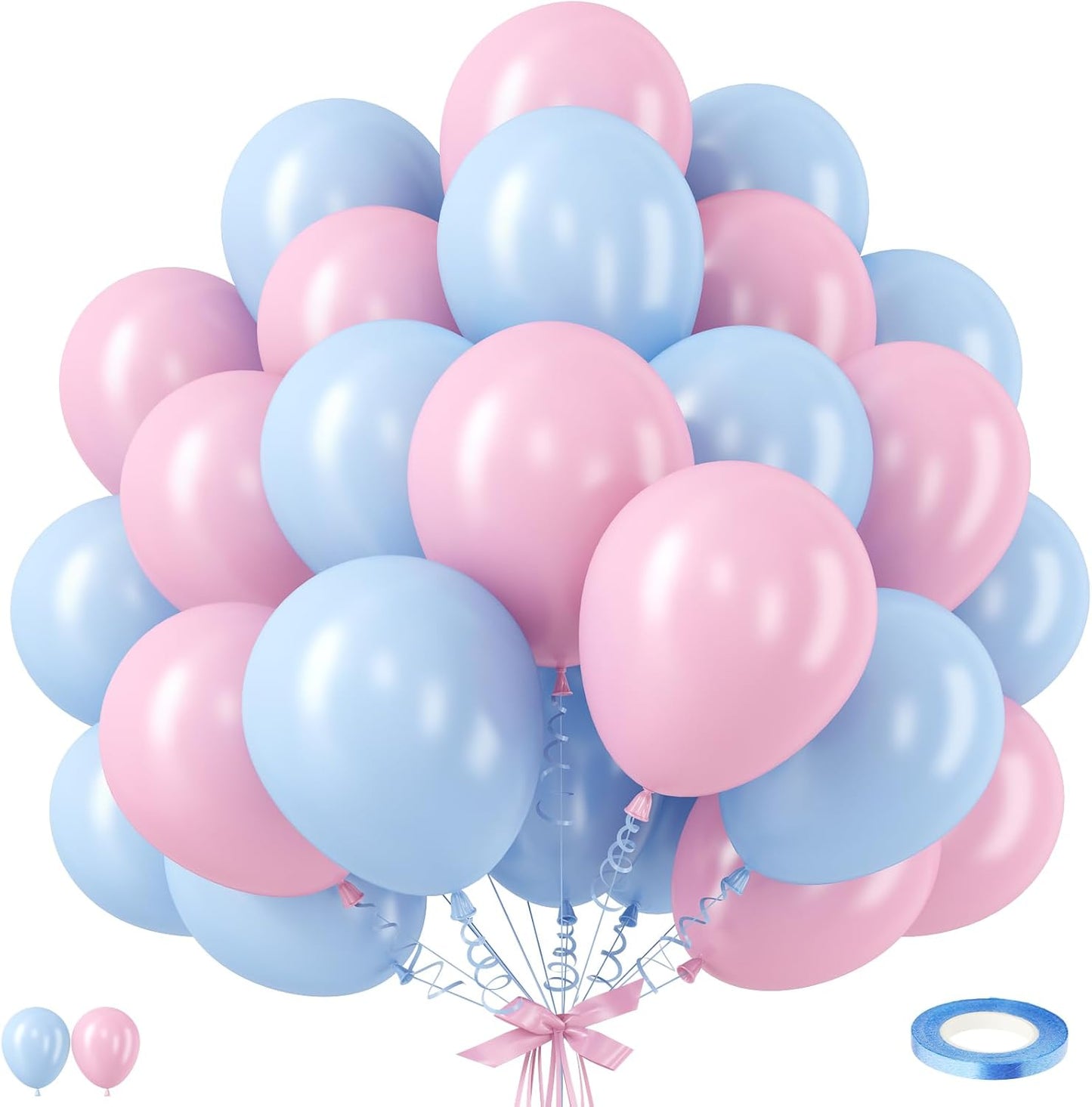 Gender Reveal Balloons, 12 Inch Pink Blue Latex Balloon, Baby Pink and Light Blue Party Helium Balloons for Boys or Girls Baby Shower Gender Reveal Party Decorations Birthday Wedding Supplies