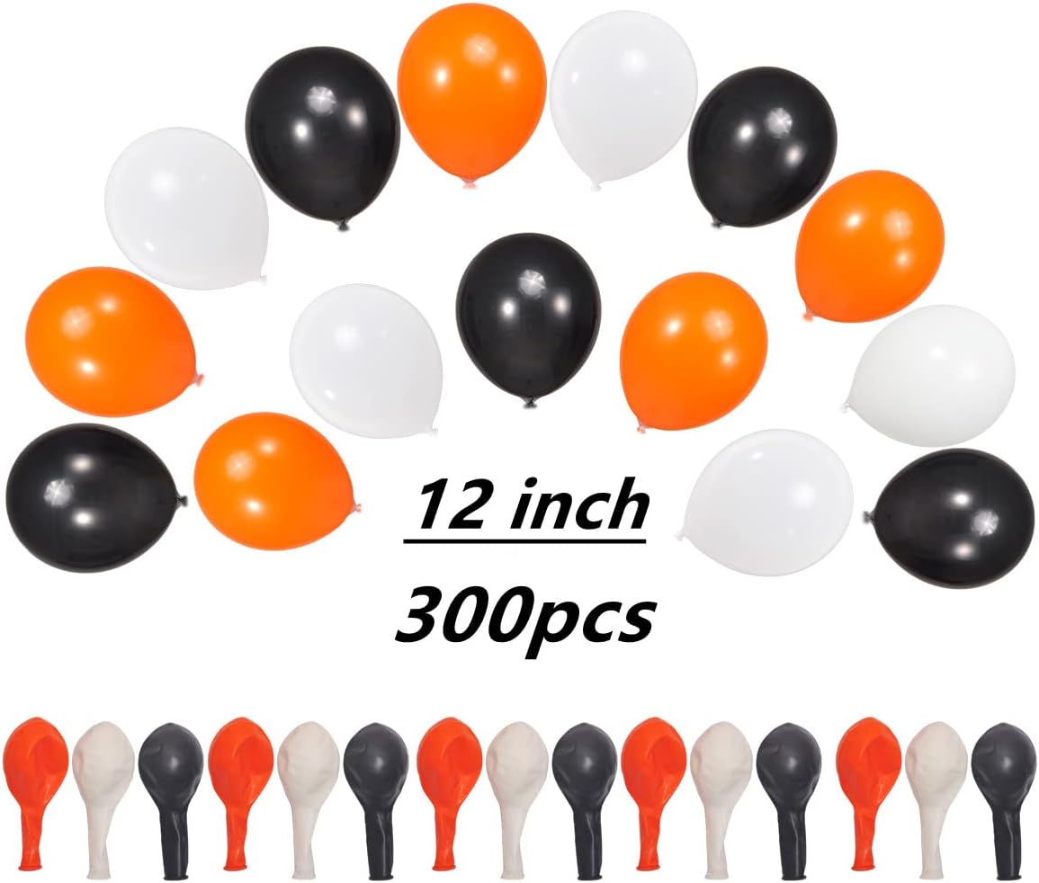 300 Pack White Black and Orange Balloons 100 of each of the 3 colors 12 inch White Black Orange Party Balloon Bulk for Various Party Events Decorations