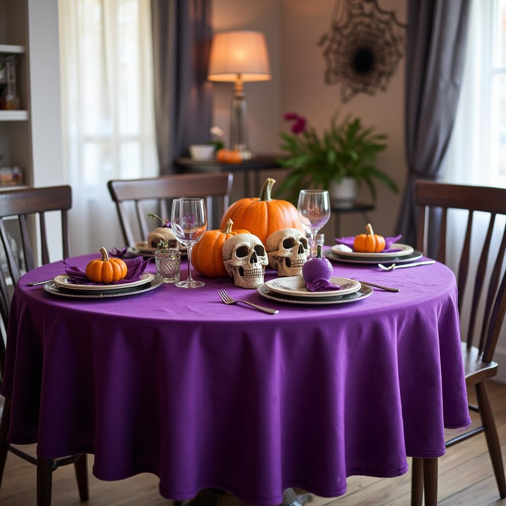 sancua Round Tablecloth - 90 Inch - Water Resistant Spill Proof Washable Polyester Table Cloth Decorative Fabric Table Cover for Dining Tables, Buffet Parties and Camping, Purple