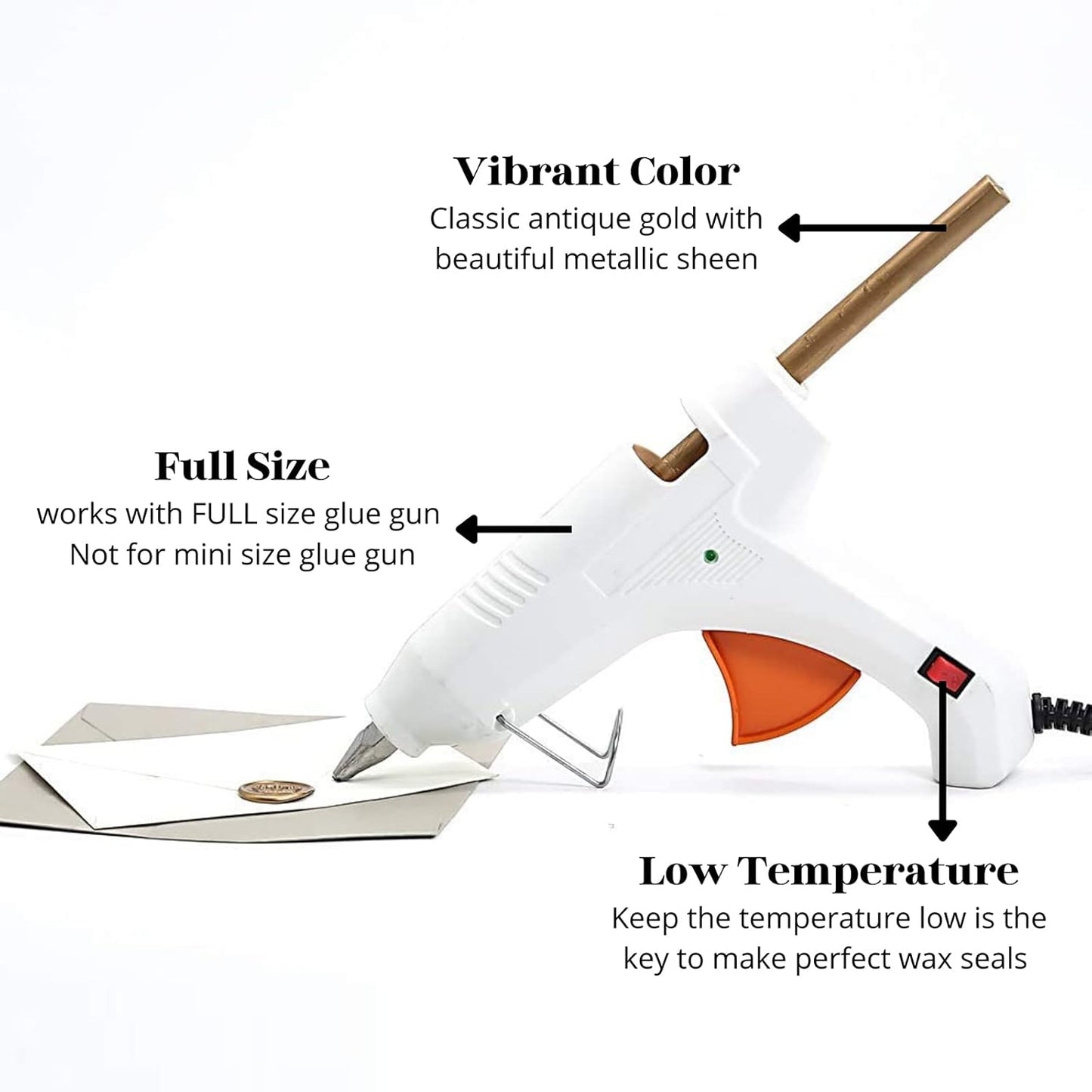 UNIQOOO Mailable Glue Gun Sealing Wax Sticks for Wax Seal Stamp - Metallic Antique Gold, Great for Wedding Invitations, Cards Envelopes, Snail Mails, Wine Packages, Christmas Gift Ideas, Pack of 8