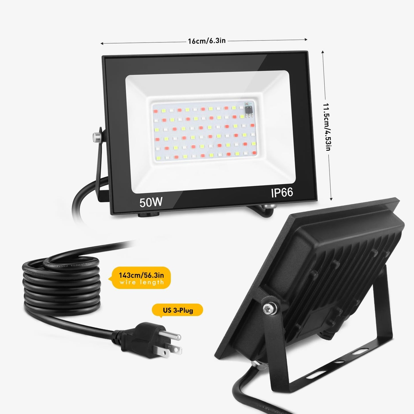 LED Flood Light Outdoor, 50W Color Changing RGB Flood Light, IP66 Waterproof Outdoor Landscape Lights Stage Lights, 3000LM Uplighting for Party, 1Pack