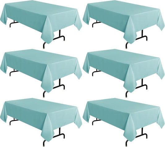 sancua 6 Pack Turquoise Tablecloth 60 x 102 Inch, Rectangle Table Cloth for 6 Feet Tables - Stain and Wrinkle Resistant Washable Polyester Table Cover for Dining Tables, Buffet Parties and Camping