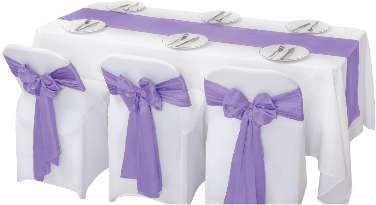 12Pack Table Runner 12 x 108 Inches Satin Silk Table Runner for Wedding, Birthday Party, Banquets, Graduations Decoration, fit Rectange and Round Table-Lavender