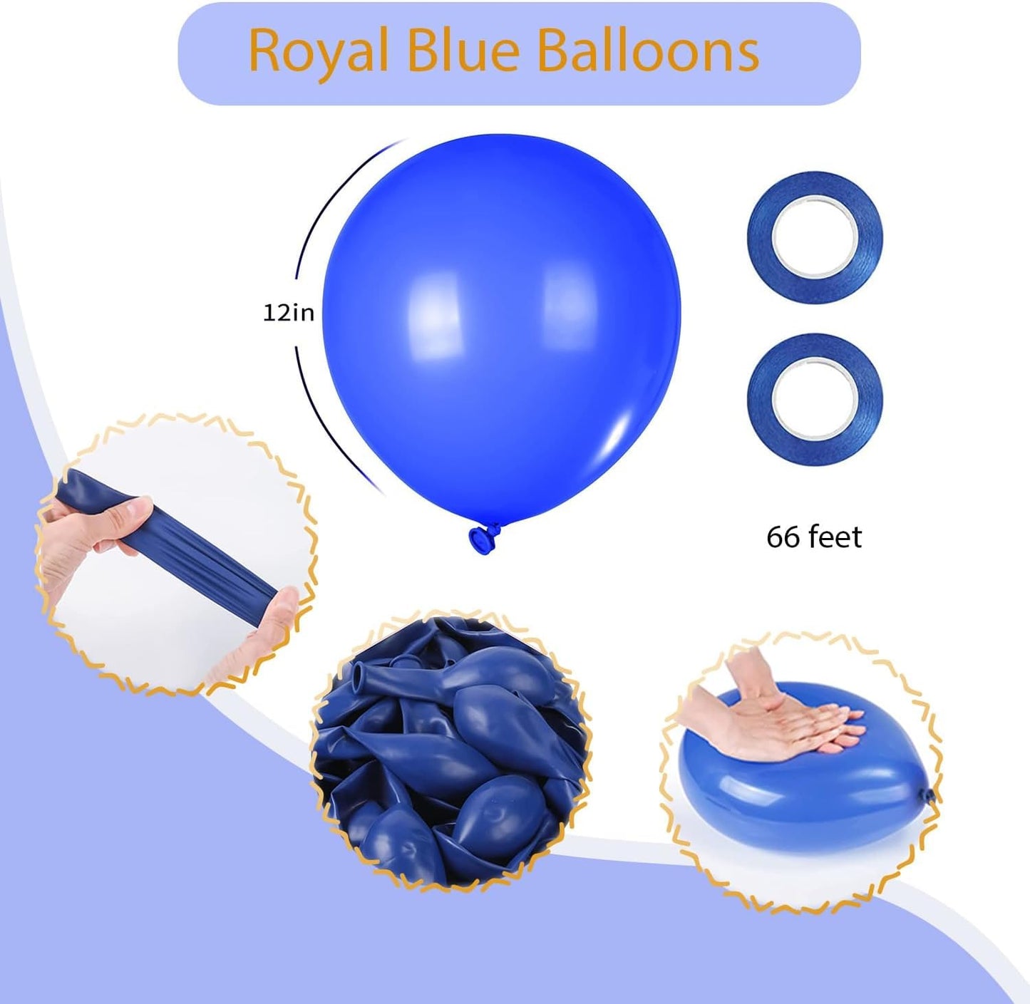 100pcs Royal Blue Balloons, 12 inch Royal Blue Latex Party Balloons Helium Quality for Birthday Party, Baby Shower, Baseball Nautical Party Decoration (with 66ft Ribbon)…