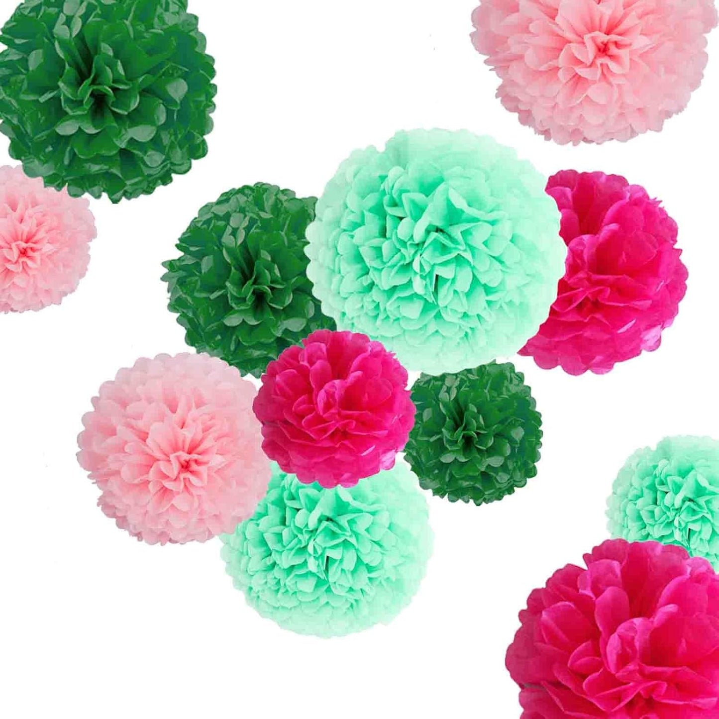 Green Pink Tissue Paper Pom Poms-12PC Tissue Paper Flowers-Wall Hanging Decorations for Bachelorette, Neutral,Bridal,Baby Shower,Hawaiian Birthday Decorations 8,10, 12in