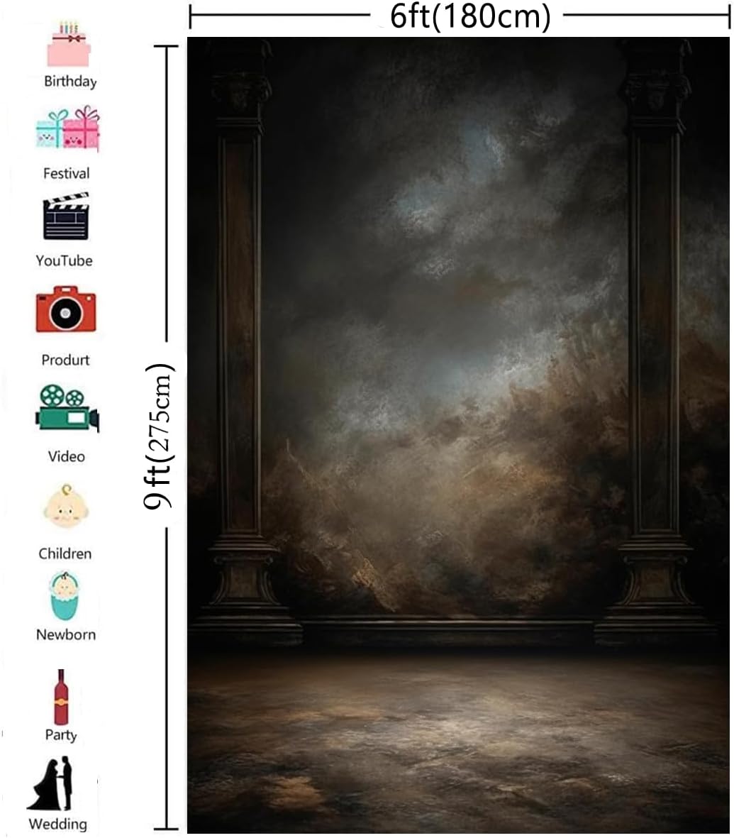 6x9ft Dark Vintage Photography Backdrops Portrait Photo Backdrop Wedding Bridal Show Birthday Background for Studio Props