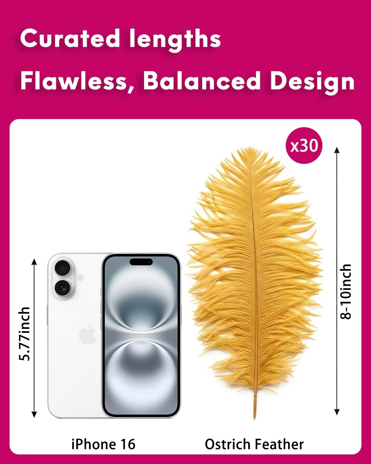 NEWONG 30pcs Gold Ostrich Feathers Natural Bulk 8-10inch(20-25cm) Vase Craft Wedding Home Party Centerpieces Christmas Day Decoration