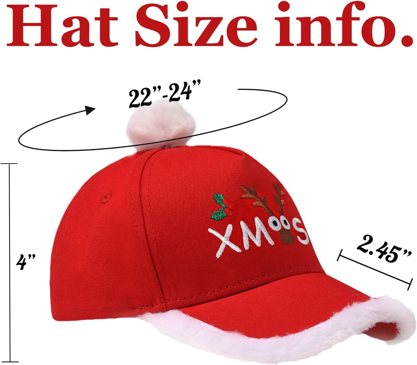 Christmas Santa Baseball Hat Santa Claus Costume hat with Fuzzy Fur Pom