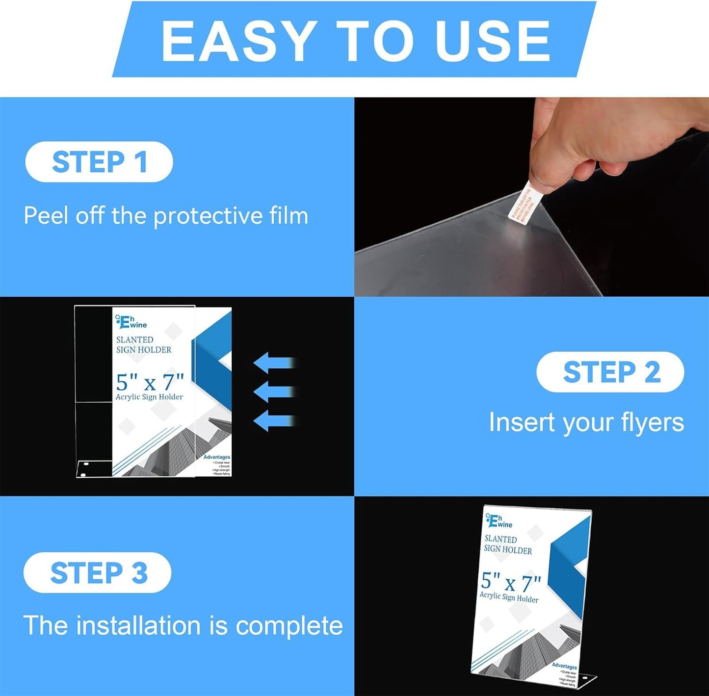 EHWINE 24 Pack 5 x 7 Acrylic Sign Holder, Clear Plastic Signs Display Stand, Vertical Slanted Back Paper Holder Stand up Table Top Sign Holders Flyer Stand Frames Suitable for Office Business Store