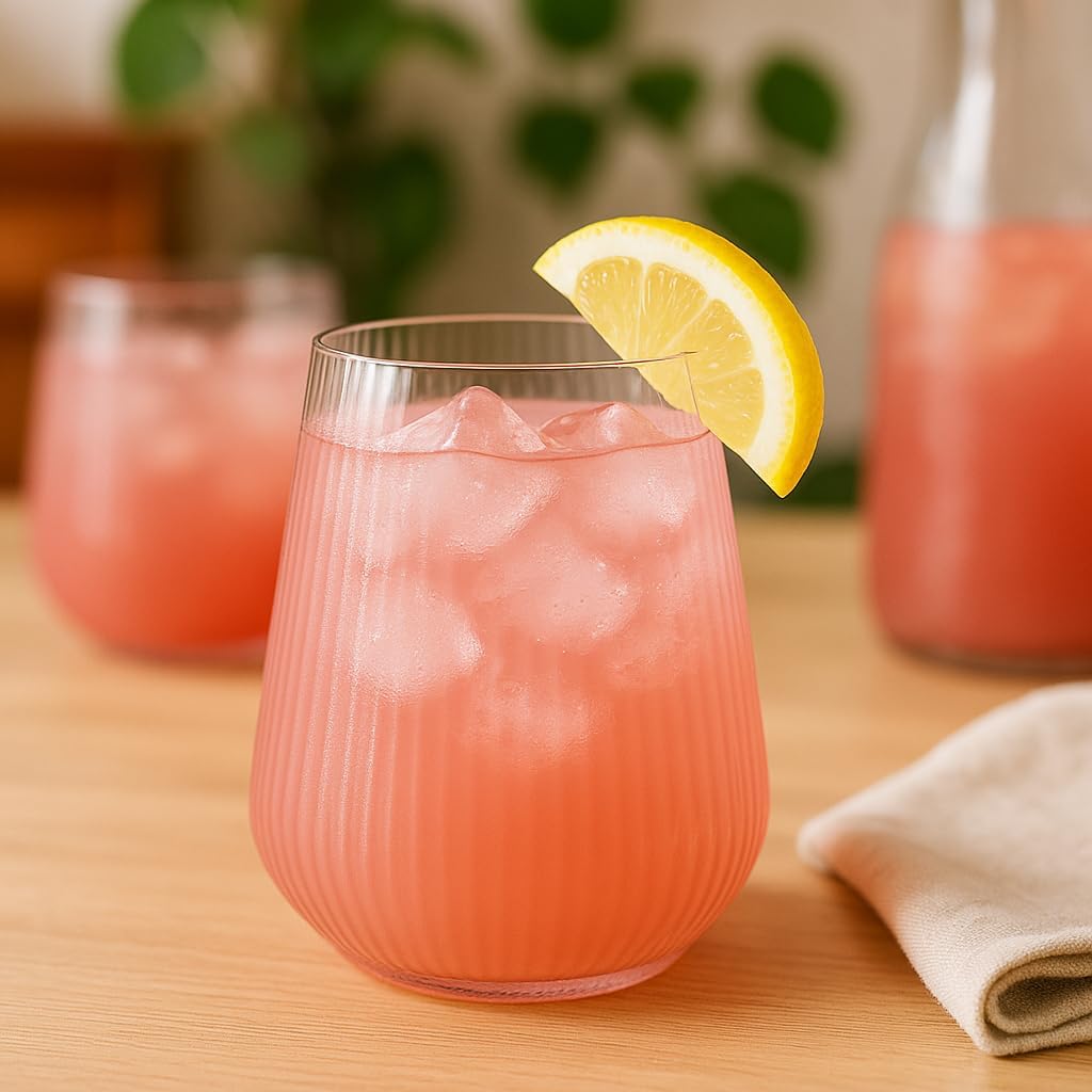 40 count Origami Ripple Unbreakable Stemless Plastic Wine Champagne Whiskey Glasses Elegant Durable Disposable Indoor Outdoor Ideal for Home, Bars, Wedding, Ribbed 12 Ounce Cups (Pink)