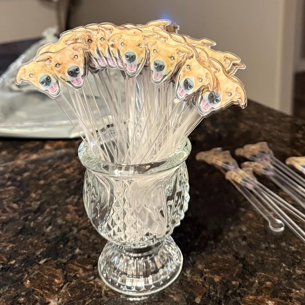 Custom 50 Pcs Double-Sided Wedding Pet Stir Sticks, Personalized Dog Cat Head Acrylic Cocktail Stirrers, Custom Your Photo Stir Sticks, Decor Birthday, Retirement, Bachelorette Parties
