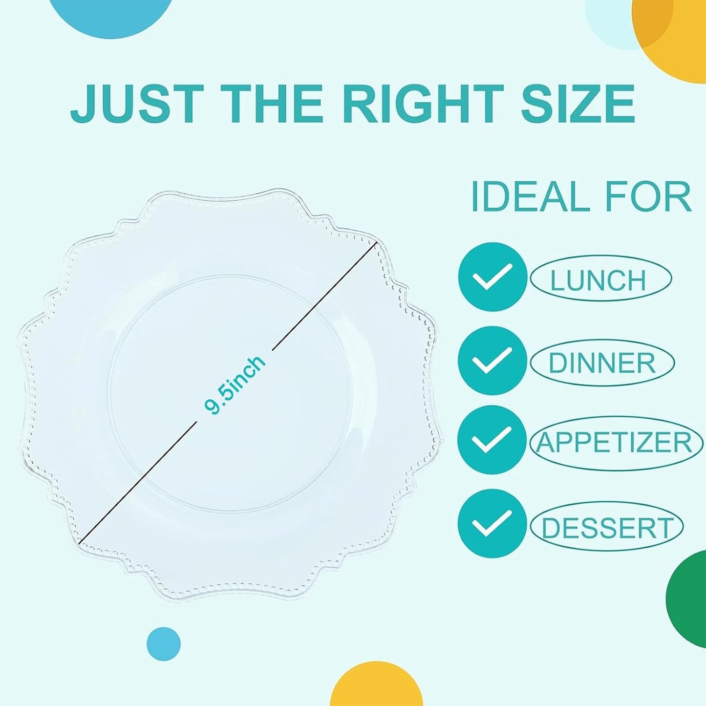 COLOSUS 100pcs 9.5 Inch Clear Plastic Plates,Heavy Duty Disposable Dinner Plates,Fancy clear Plates,Premium Plastic Dinner Plates for Party,Wedding and Everyday Use
