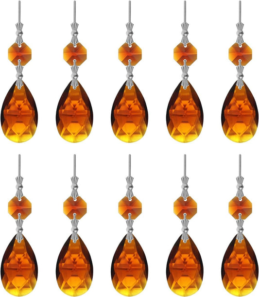 10pcs Crystal Prisms Chandelier Amber Ornament Pendants Rainbow Maker 38mm Drop Prism Hanging Prisms for Wedding Party Chrismtmas Decoration DIY Jewelry