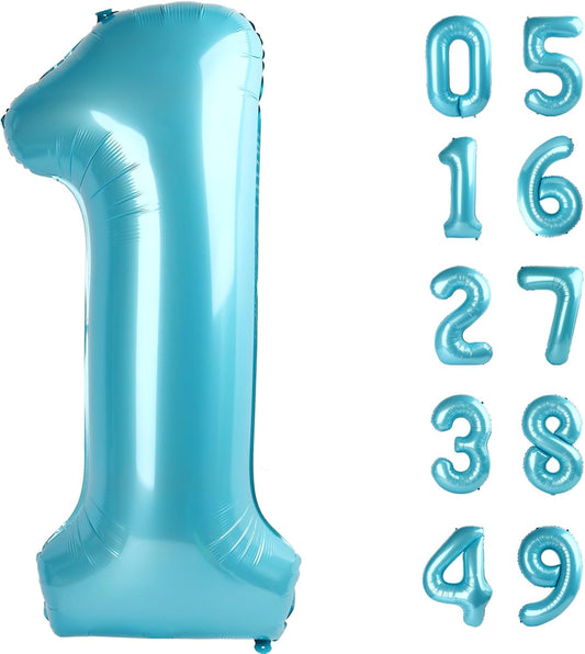 Pearl Blue 1 Number Balloon 40 inch, Number 1 Birthday Balloon for Boy Girl, Pearl Blue Foil One Balloon for 1st 10 11 12 16 18 Birthday Party, Anniversary Celebration Number Balloons Decorations