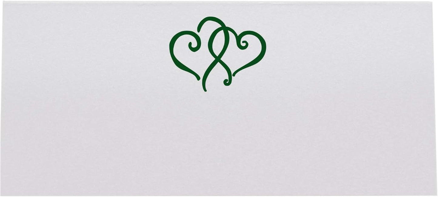 Linked Hearts Place Cards, Hunter Green (Choose Color), Set of 60, Pre-cut and Scored - Wedding, Party, Dinner, and Special Events - Made in the USA
