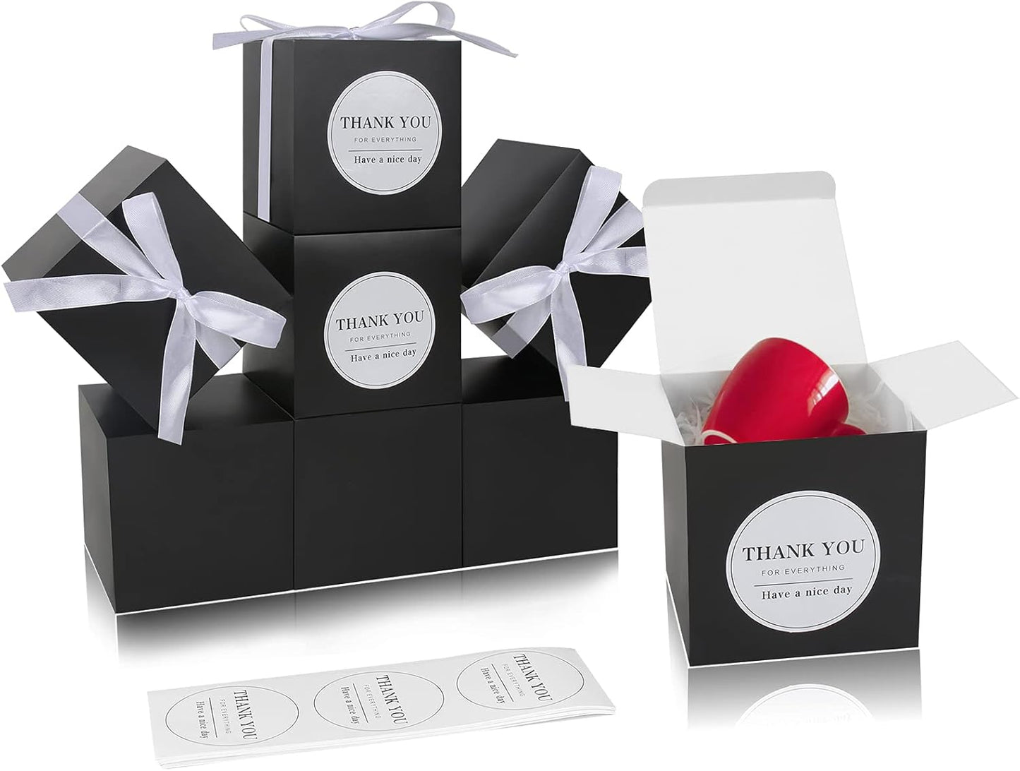 COTOPHER Small Gift Boxes 60 Pack 4x4x4 inches Black Gift Boxes with Lids for Gifts, Crafting, Wedding Party Favor, Cupcake Boxes, Candy, Bridesmaids Proposal Box with Ribbons and Stickers (Black, 60)