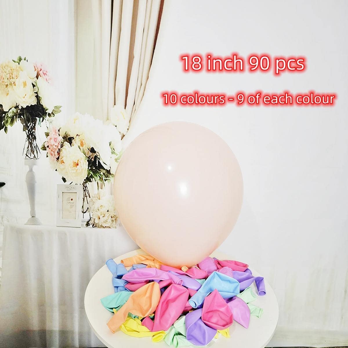 90 Pack 18 inch Pastel Balloons 10 Kinds Colors Latex Colorful Party Balloon Bulk for Various Party Events Decorations