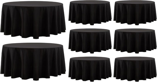Round Tablecloth 120 Inch 8 Pack Black Tablecloths Washable Decorative Linen Polyester Table Clothes Cover for Dining Table Banquets Buffet Parties and Wedding