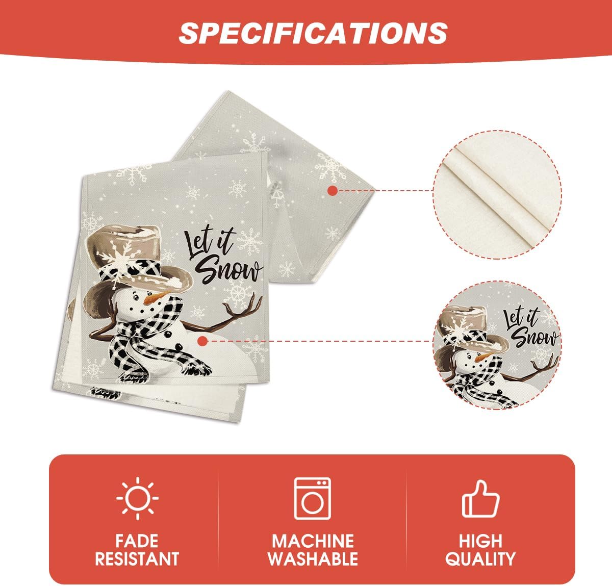 Artoid Mode Grey Snowman Snowflake Let it Snow Winter Table Runner, Seasonal Christmas Kitchen Dining Table Decoration for Home Party Decor 13x60 Inch