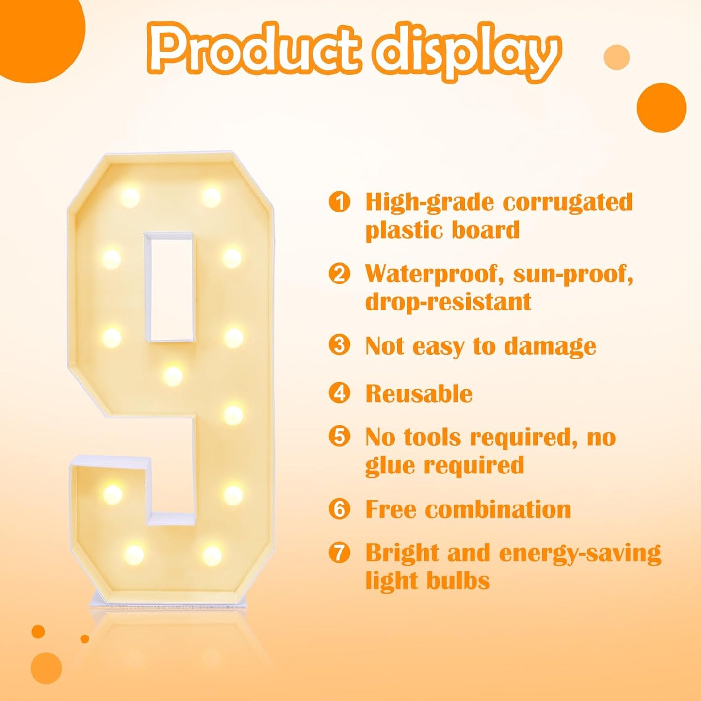 4ft Marquee for Numbers, Multifunctional Marquee for Numbers 4 Feet Tall, Mosaic Numbers for Balloons, Light up Numbers for Party Decorations, Birthday, Anniversary Party Decor (Number 9)