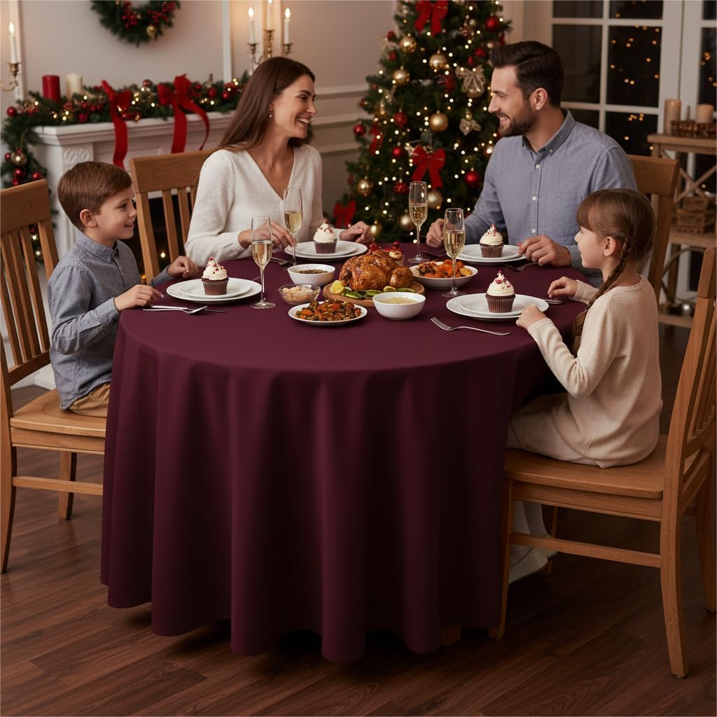 Fitable 6 Pack Burgundy Round Tablecloths - 120 Inches in Diameter - Stain Resistant and Washable Table Clothes, Polyester Fabric Table Covers for Wedding, Party, Banquet, Formal Events