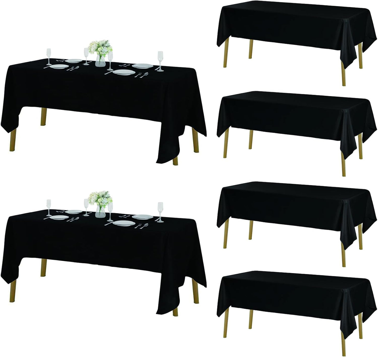 Fokitut 6 Pack Rectangle Tablecloth, 60x102 Inch, Stain Resistant and Wrinkle Polyester Table Cloth, Fabric Table Cover for Kitchen Dining, Wedding, Party, Holiday Dinner-Black