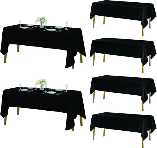 Fokitut 6 Pack Rectangle Tablecloth, 60x102 Inch, Stain Resistant and Wrinkle Polyester Table Cloth, Fabric Table Cover for Kitchen Dining, Wedding, Party, Holiday Dinner-Black