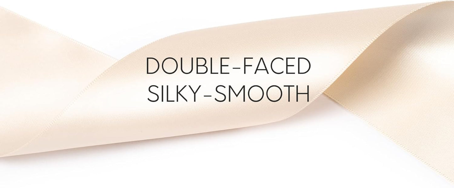 Light Champagne Satin Ribbon 2.5 Inch Double-Faced Polyester 25 Yards Ribbons for Flower Bouquet Gift Wrapping Party Decor Wedding Invitation DIY Craft