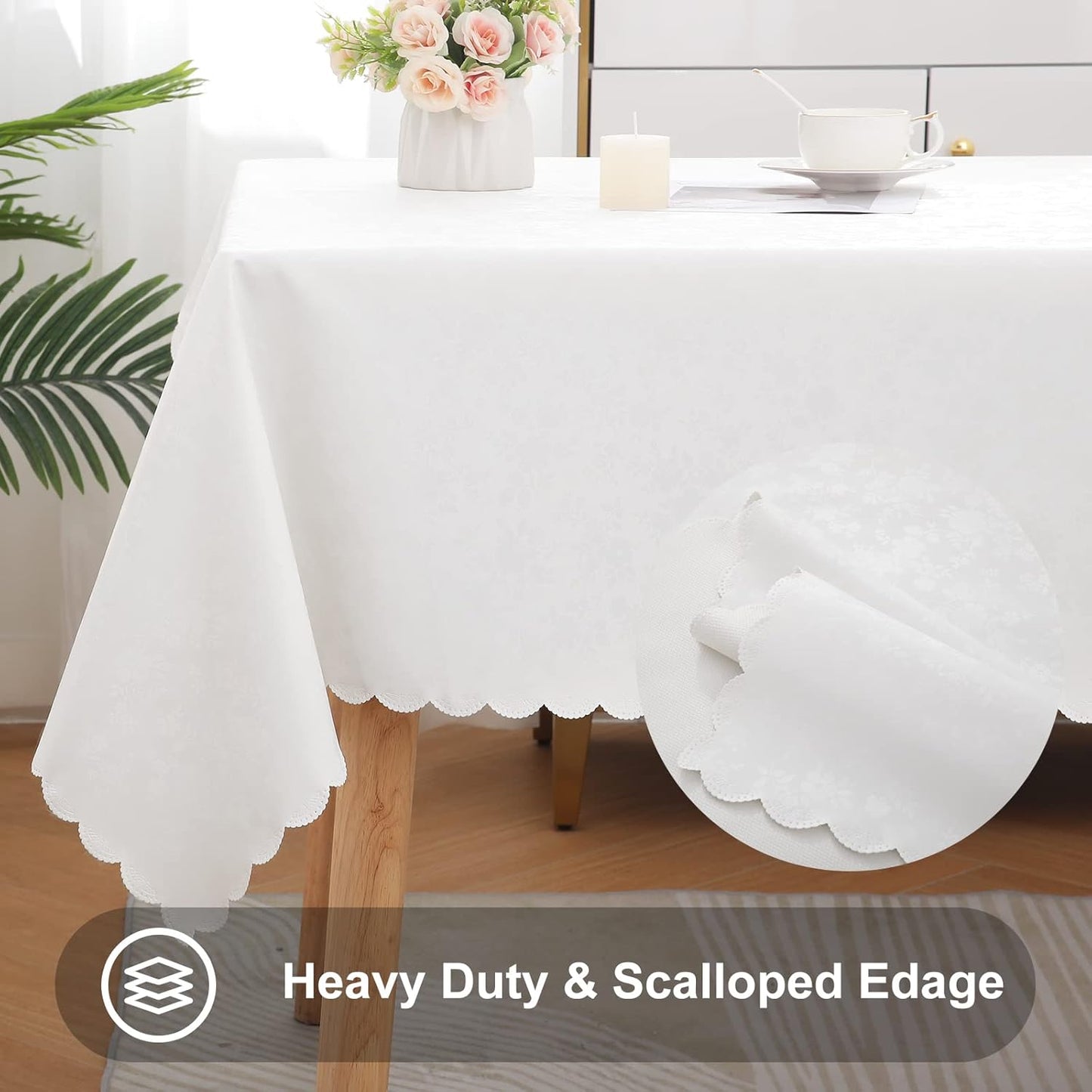 Smiry Square Table Cloth, Waterproof Heavy Duty Vinyl Tablecloths, Wipeable Washable Table Cover for Kitchen and Dining Room (White, 70" x 70")