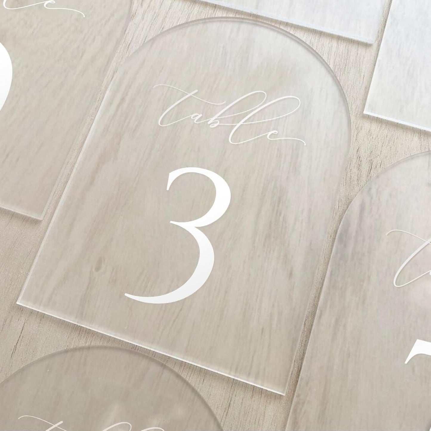 JINMURY Frosted Arch Table Numbers for Wedding, 5x7 Inch Acrylic Table Numbers 1-10 with Stands, Frosted Acrylic Arch Tabletop Sign with Holder for Centerpiece, Reception, Wedding, Party, Event