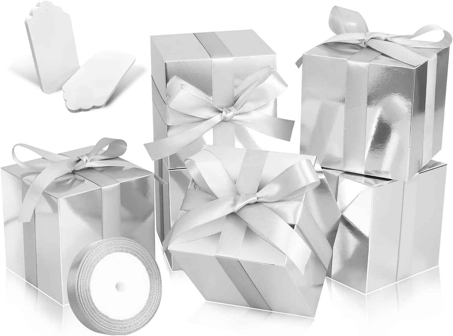 100 Pack Small Gift Boxes, 2x2x2 Inches Favor Boxes Silver Paper Gift Boxes with Lids for Presents, Crafting, Cupcake Boxes, Gifts, Candy Boxes for Wedding Party Bridal Shower Baby Shower Favors