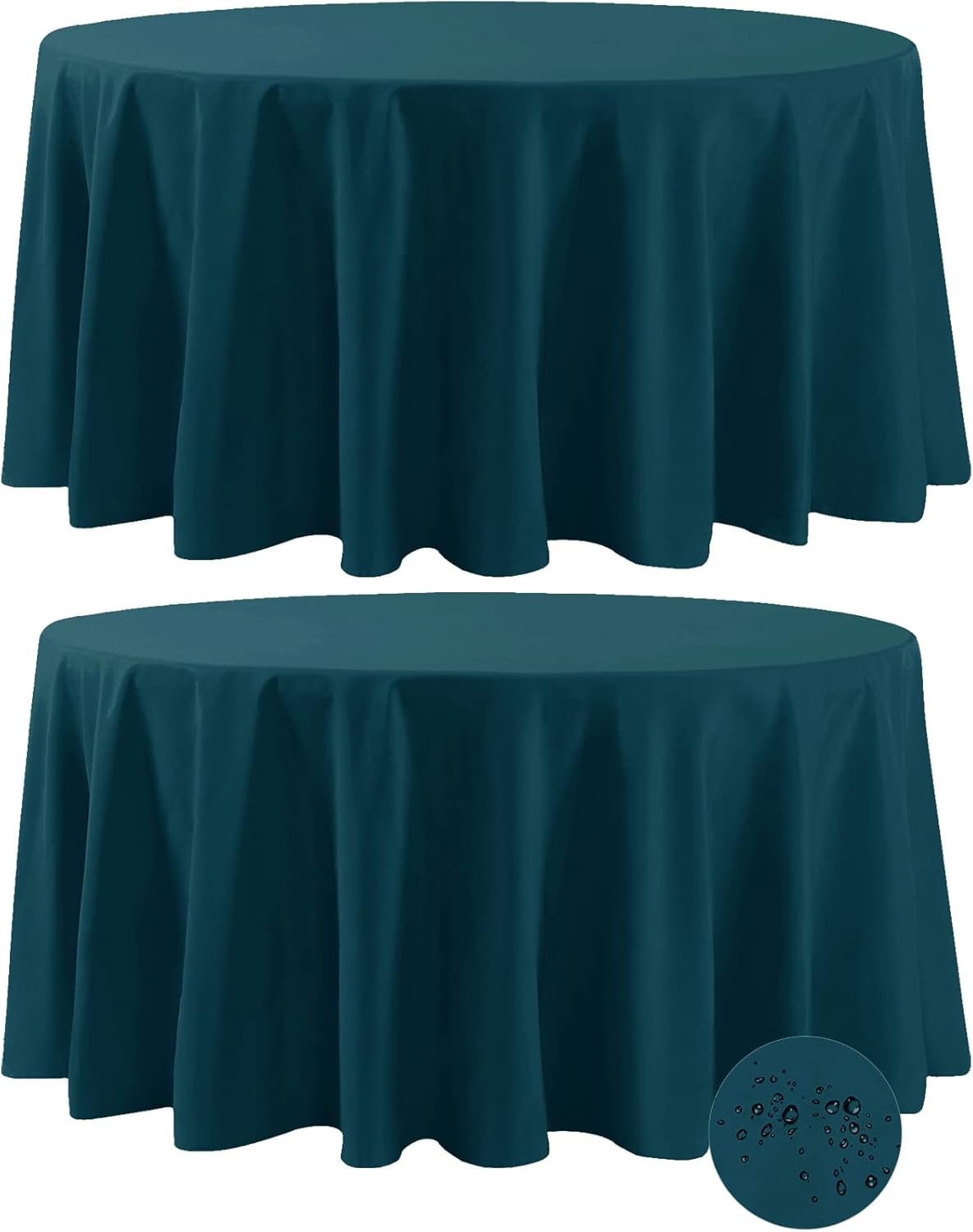 Fokitut 2 Pack Waterproof Round Tablecloth, 120 Inch, Stain Resistant and Wrinkle Polyester Table Cloth, Fabric Table Cover for Kitchen Dining, Wedding, Party, Holiday Dinner-Peacock Blue