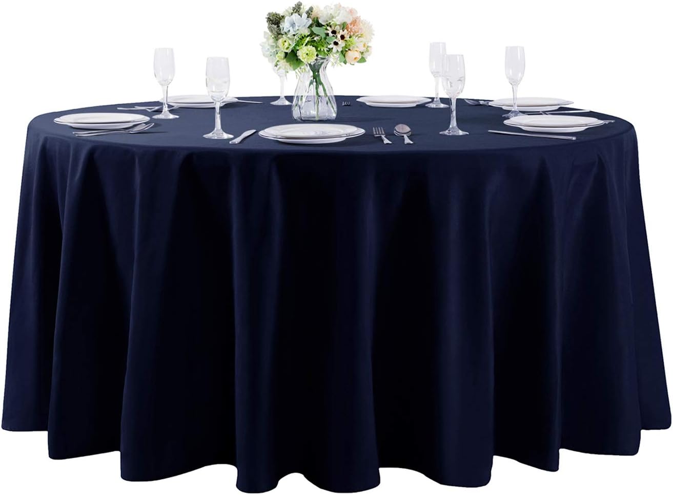 132 inch Round Tablecloth Washable Polyester Table Cloth Decorative Table Cover for Wedding Party Dining Banquet（132 inch,Navy）