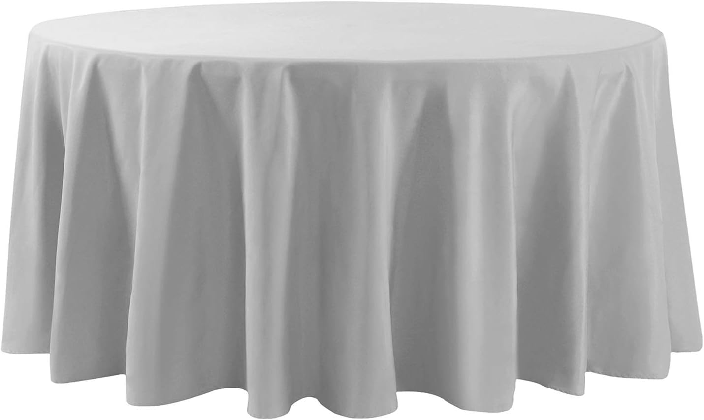 120 inch Round Tablecloth Washable Polyester Table Cloth Decorative Table Cover for Wedding Party Dining Banquet（120 inch,Silver）