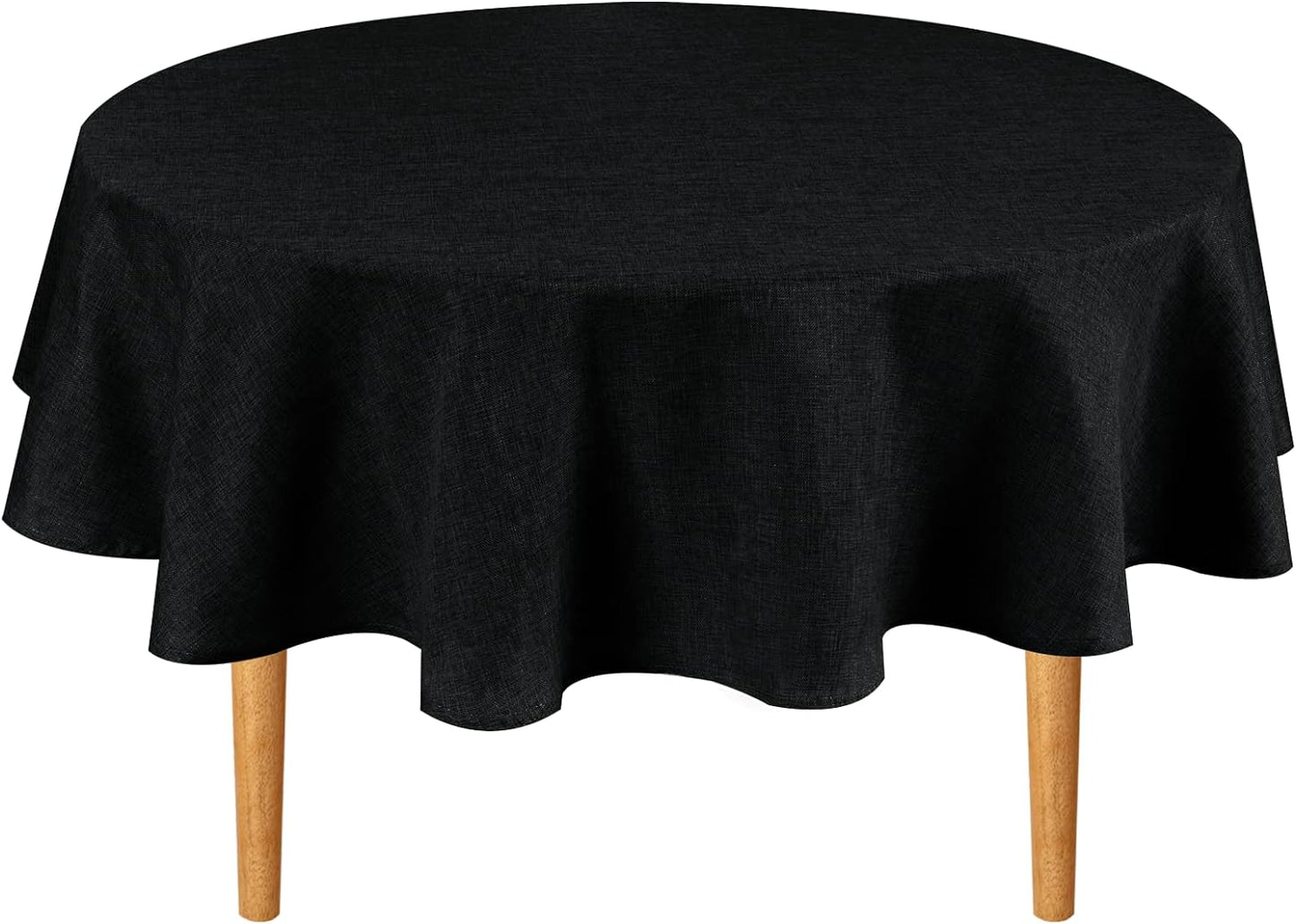 Hiasan Round Linen Tablecloth 80 Inch - Wrinkle and Stain Resistant Washable Polyester Fabric Table Cloth for Dining Room Kitchen Party, Black