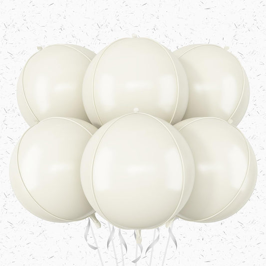 6Pcs Cream White Round Foil Balloons,Giant 4D Round Ball Balloon,22 Inch Balloons for Birthday Baby Shower Engagement Party Decorations