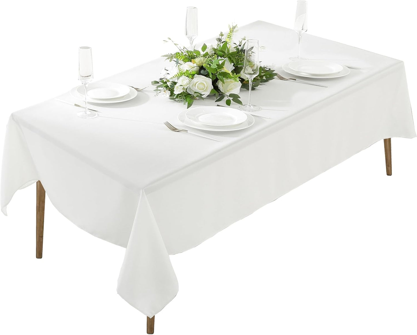 Craft And Party Rectangle Tablecloth, 70 x 90 Inch White Tablecloth, Polyester Fabric Washable Table Cloth for Home, Party, Wedding or Restaurant Use.