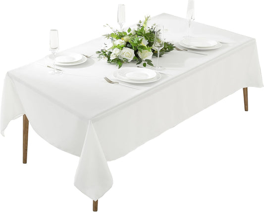 Craft And Party Rectangle Tablecloth, 70 x 90 Inch White Tablecloth, Polyester Fabric Washable Table Cloth for Home, Party, Wedding or Restaurant Use.