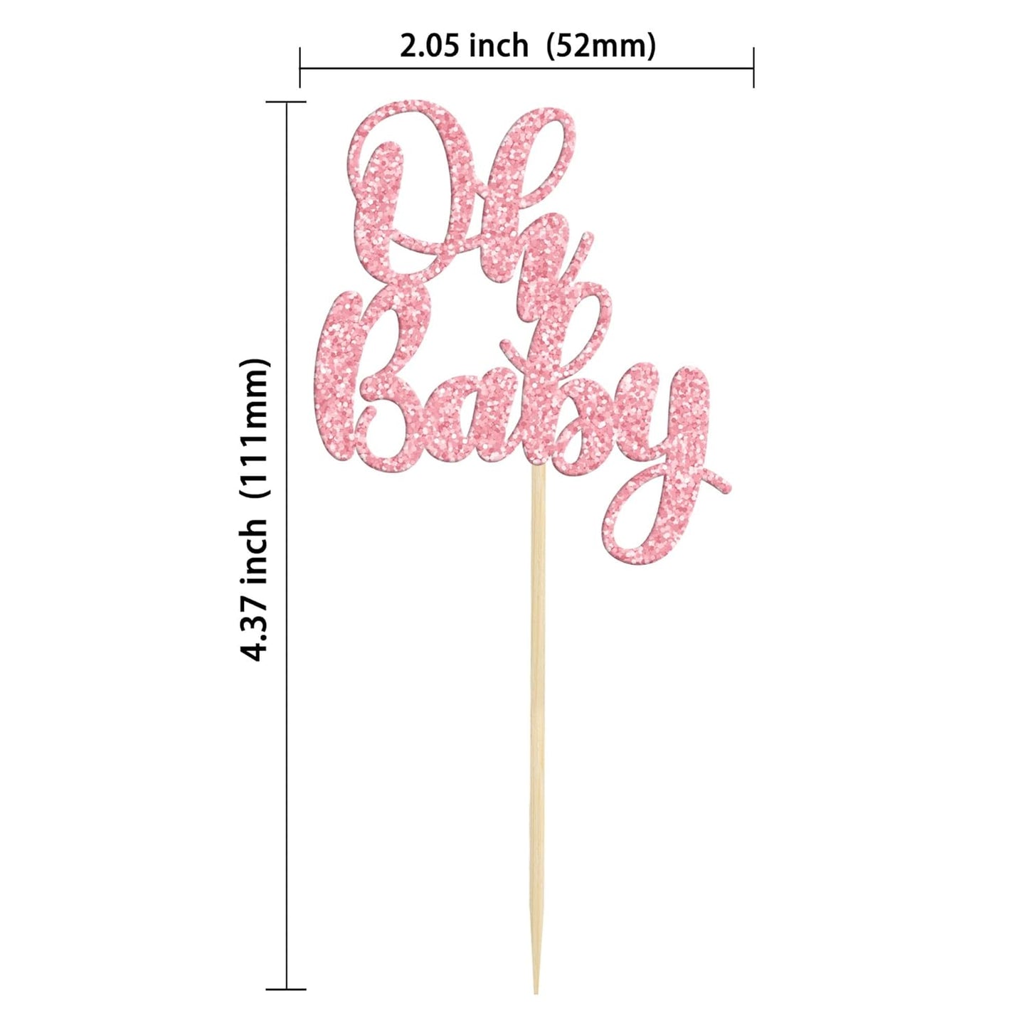 Gyufise 36 Pack Pink Glitter Oh Baby Cupcake Topper Picks for Baby Shower Party Cake Decorations Party Supplies